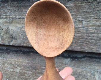 Hand carved, natural cherry wooden scoop