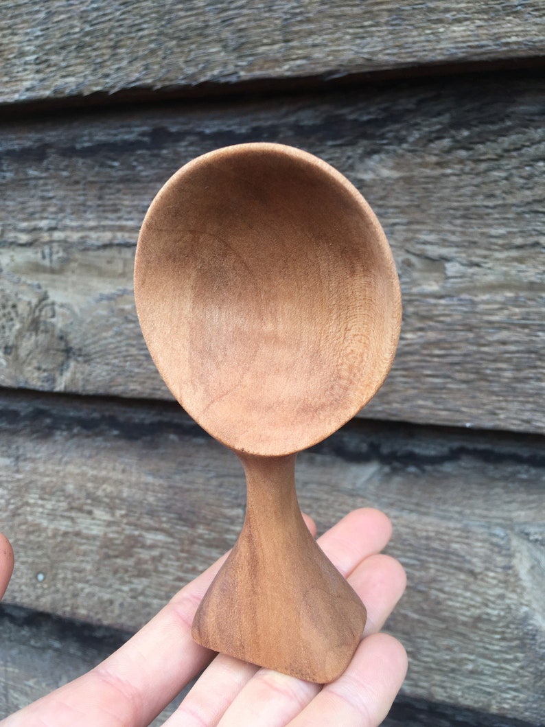 Hand carved, natural cherry wooden scoop image 1