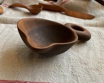 Hand carved, natural black walnut, wooden scoop