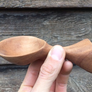 Hand carved, natural cherry wooden scoop image 2