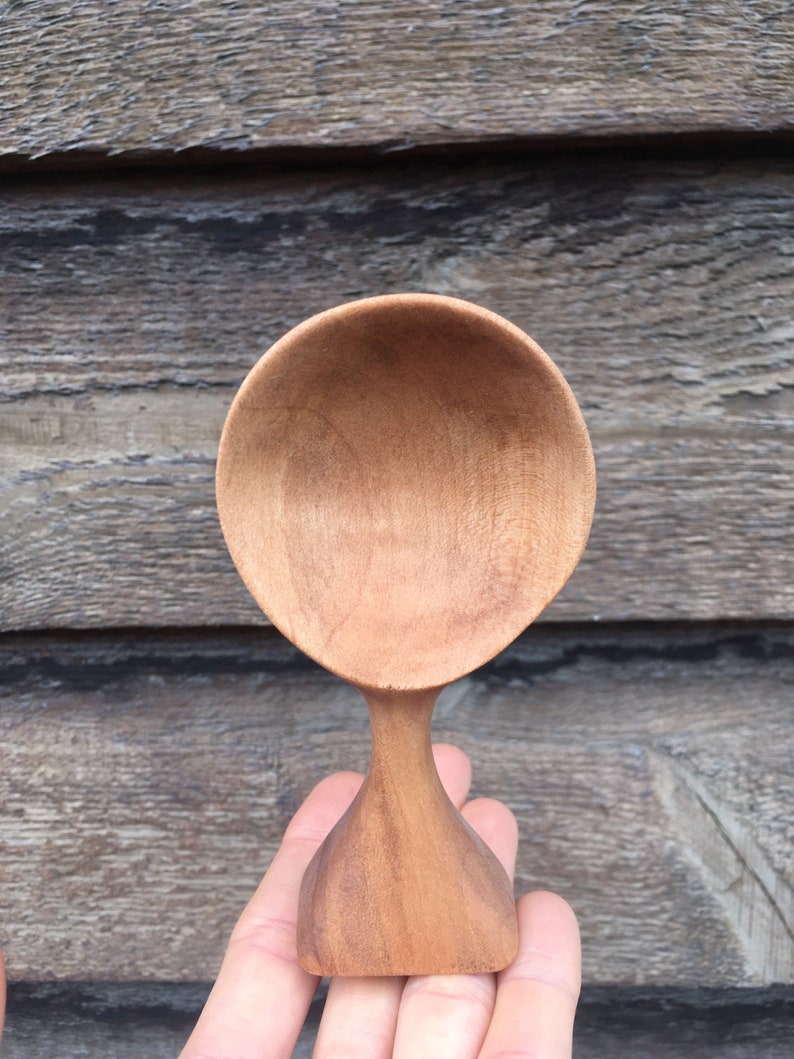 Hand carved, natural cherry wooden scoop image 7