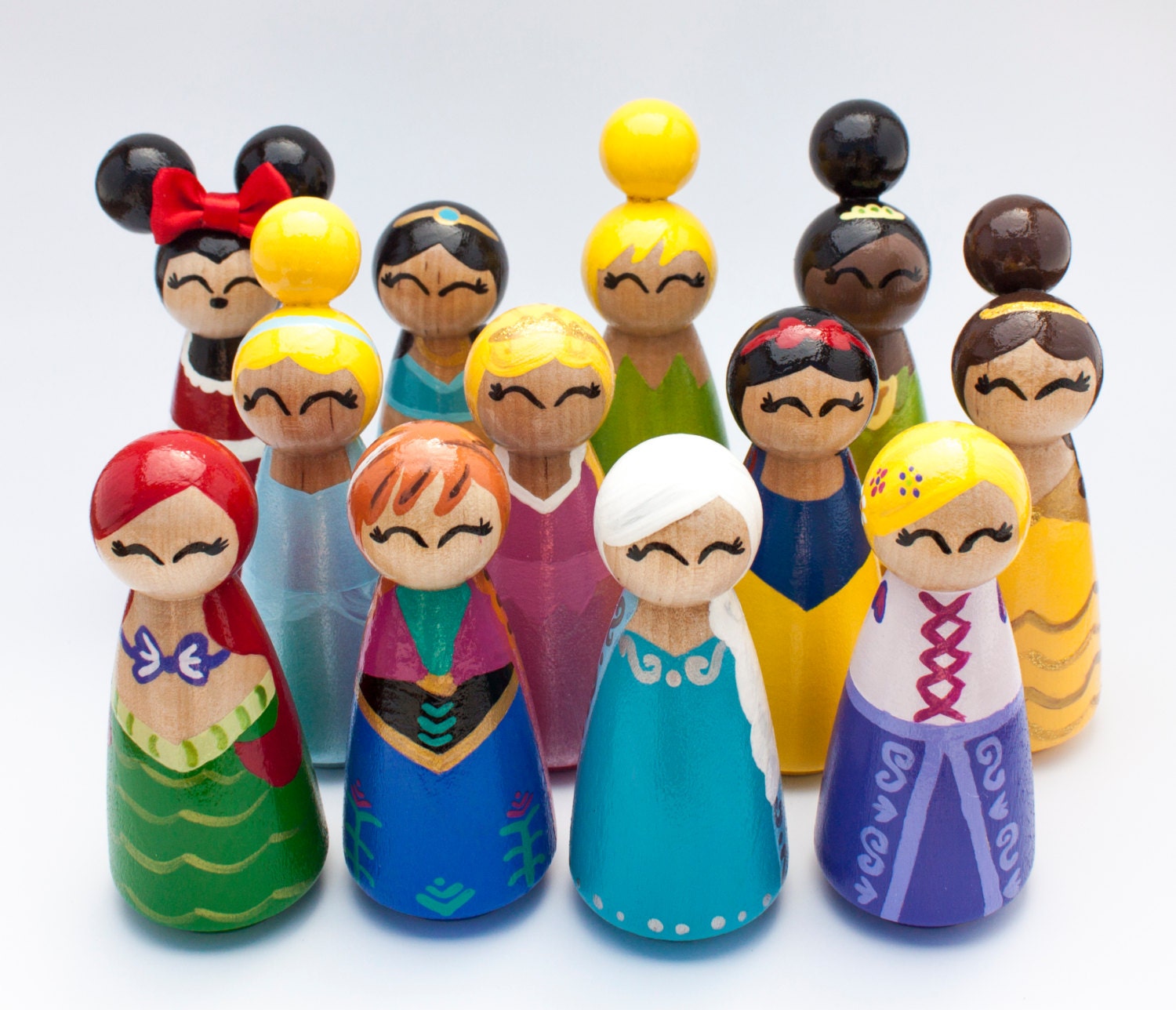 Princess Peg People hand painted wooden peg dolls that are Etsy
