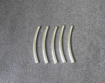 5 pcs,925 Sterling Silver,Curved Round Tube Beads,Spacer,Wholesale Price,47mm*4mm,28mm*6.3mm