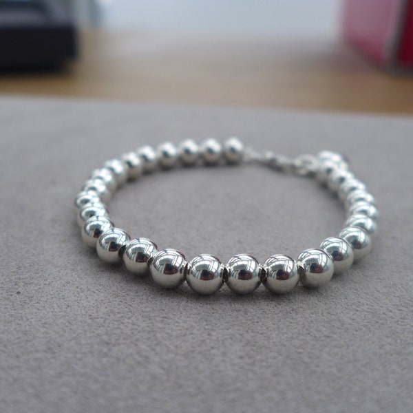 925 Bracelets boule en argent sterling, 4mm, 5mm, 6mm, 8mm, charme de cœur