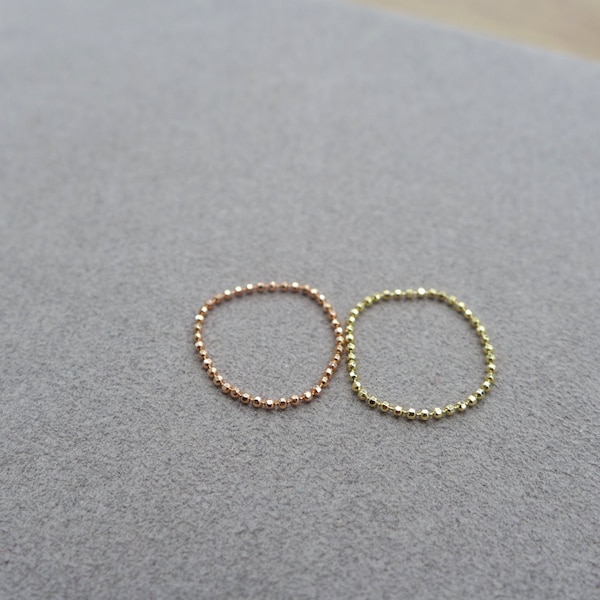 1 pc,585,14k Gold,Rose Gold,White Gold,1.2mm,Cut Ball Chain Stacking Ring,Midi Ring,Chain Ring