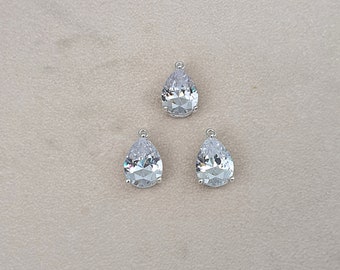 925 Sterling silver,pear shape cubic zirconia charms,pendant,polished