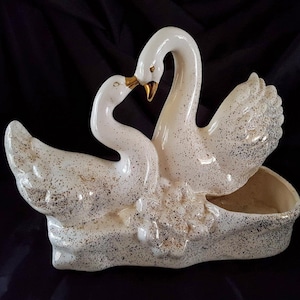 Vintage Royal Fleet Double Swan Princess TV Lamp Planter Metallic Flecks Retro Accent Light Decor Lighting MCM Collectible Art Decor
