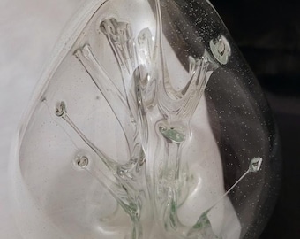 Vintage Hand Blown Glass Abstract Biomorphic Web Sculpture Paperweight Studio Art Home Office Decor