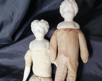 Set of Victorian Porcelain Bisque Head Bust Dolls Muslin Cloth Leather Body Doll Making Collectibles