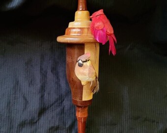 Vintage 10" Hand Turned Multi Mixed Woods Hand Carved Wooden Birdhouse Ornament Spindle Wood Art Decor Collectible Hanging Display