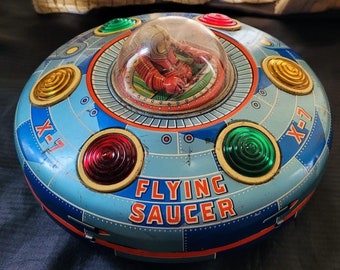 1950s Modern Toys Flying Saucer X-7 Kids Japanese Tin Litho Space Toy Collectible