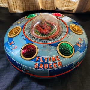 1950s Modern Toys Flying Saucer X-7 Kids Japanese Tin Litho Space Toy Collectible