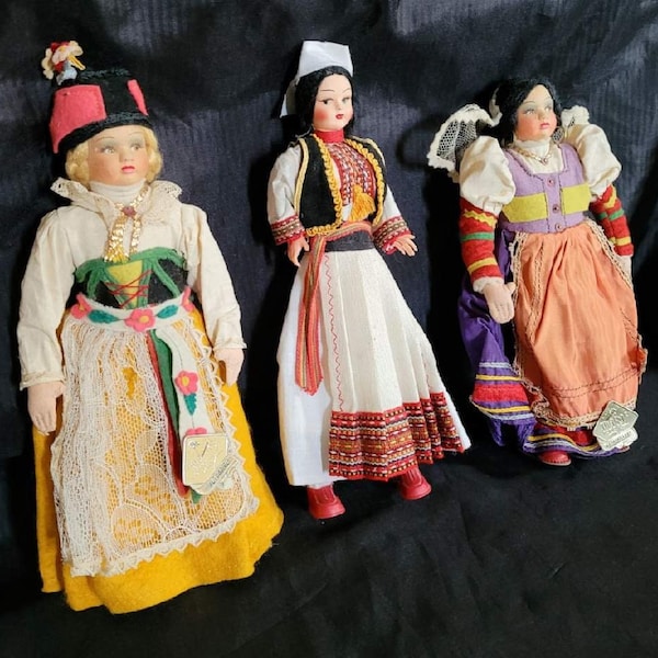 Set of 3 Magis Roma M.C. Italian Dolls Original Tags Souvenir Art Collectibles Made in Italy