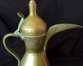 Antique Arabic Turkish Middle Eastern Dallah Coffeepot Brass Teapot Fluted Spout Drinkware Service Collectible Art Decor