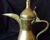 Antique Arabic Turkish Middle Eastern Dallah Coffeepot Brass Teapot Fluted Spout Drinkware Service Collectible Art Decor