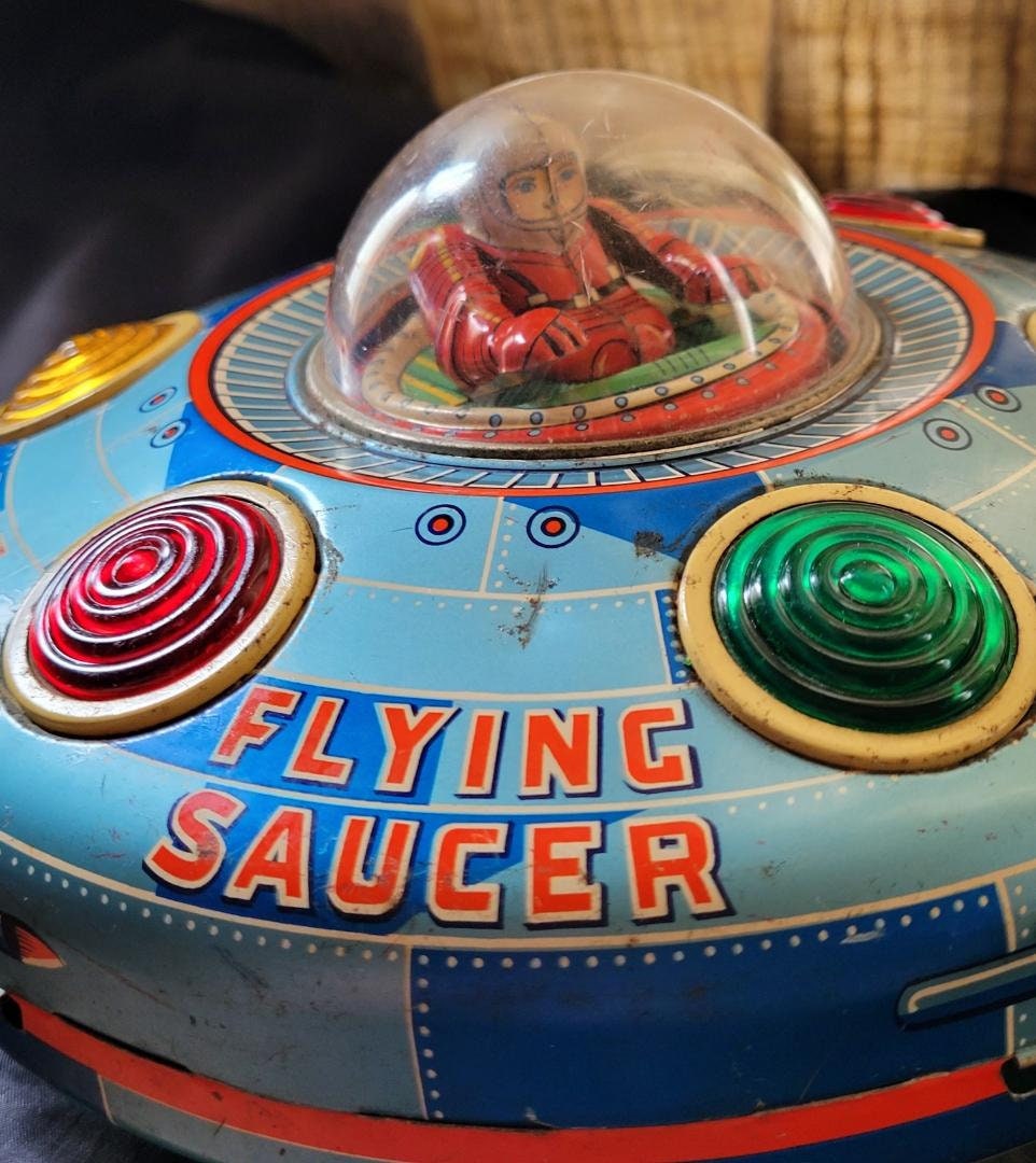 1950s Modern Toys Flying Saucer X-7 Kids Japanese Tin Litho 1950s Modern Toys Flying Saucer X-7 Kids Japanese Tin Litho