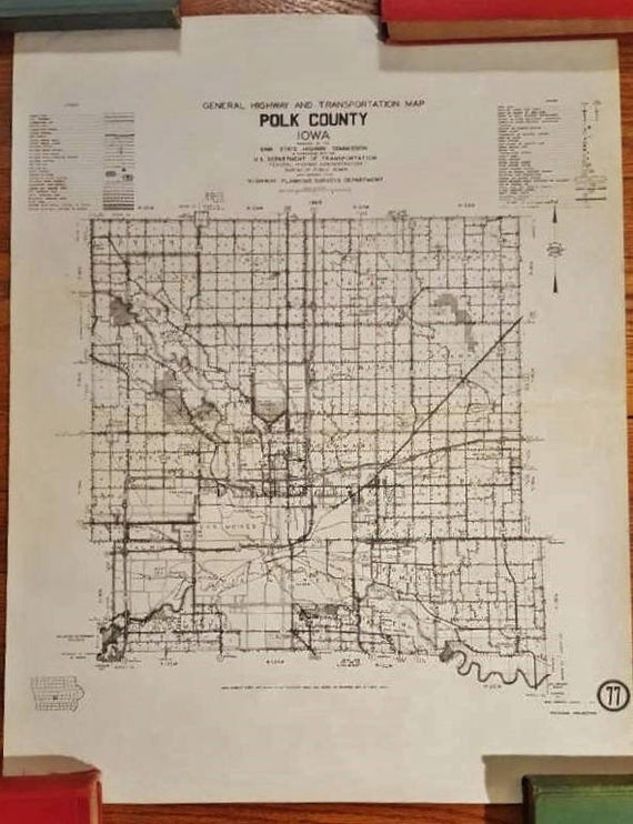Vintage Map Polk County Iowa Highway Transportation Road Etsy