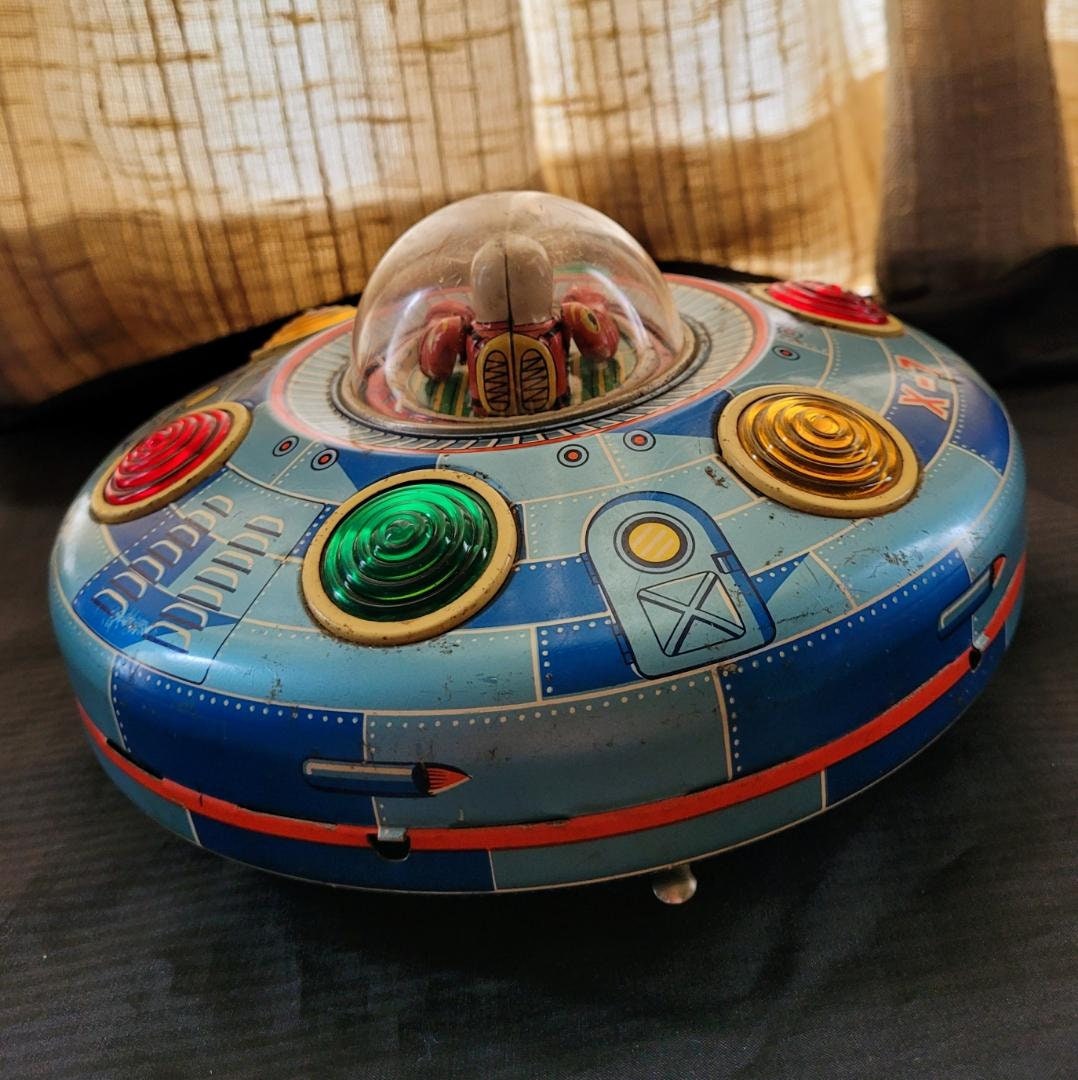 1950s Modern Toys Flying Saucer X-7 Kids Japanese Tin Litho 1950s Modern Toys Flying Saucer X-7 Kids Japanese Tin Litho