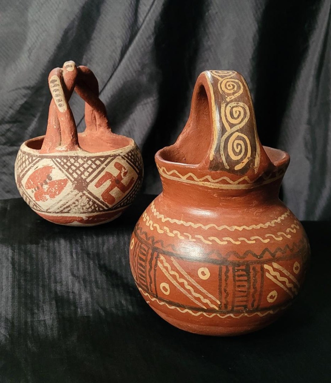 Isleta Pueblo Pottery Rope Twist Handle Polychrome Baskets Southwest ...