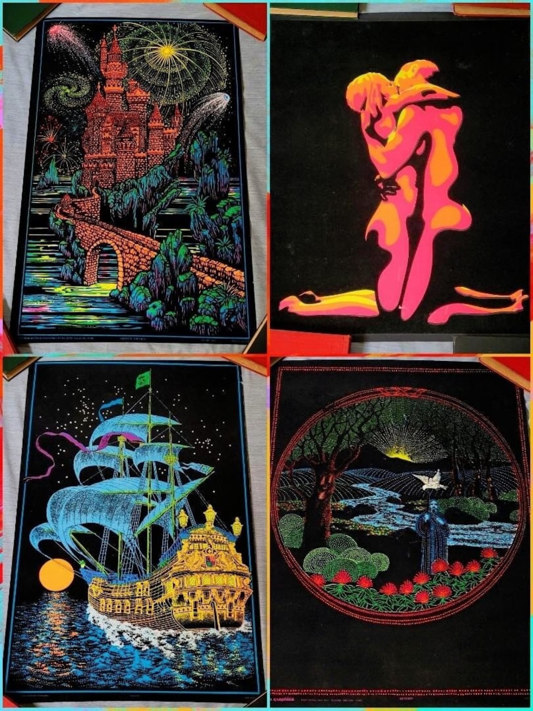Flocked Western Graphics Black Light Posters Flaming Love