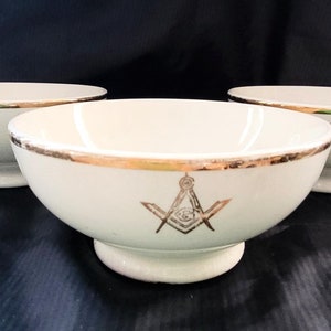 Antique OES Set of 3 Masonic Bowls Order of the Eastern Star Dishes by DE McNicol Pottery Art Decor Freemasons Memorabilia Collectible