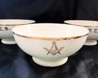 Antique OES Set of 3 Masonic Bowls Order of the Eastern Star Dishes by DE McNicol Pottery Art Decor Freemasons Memorabilia Collectible