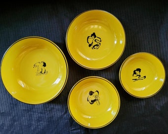Set of 4 Art Deco Lady Silhouettes Glass Nesting Bowls Vanity Art Home Decor