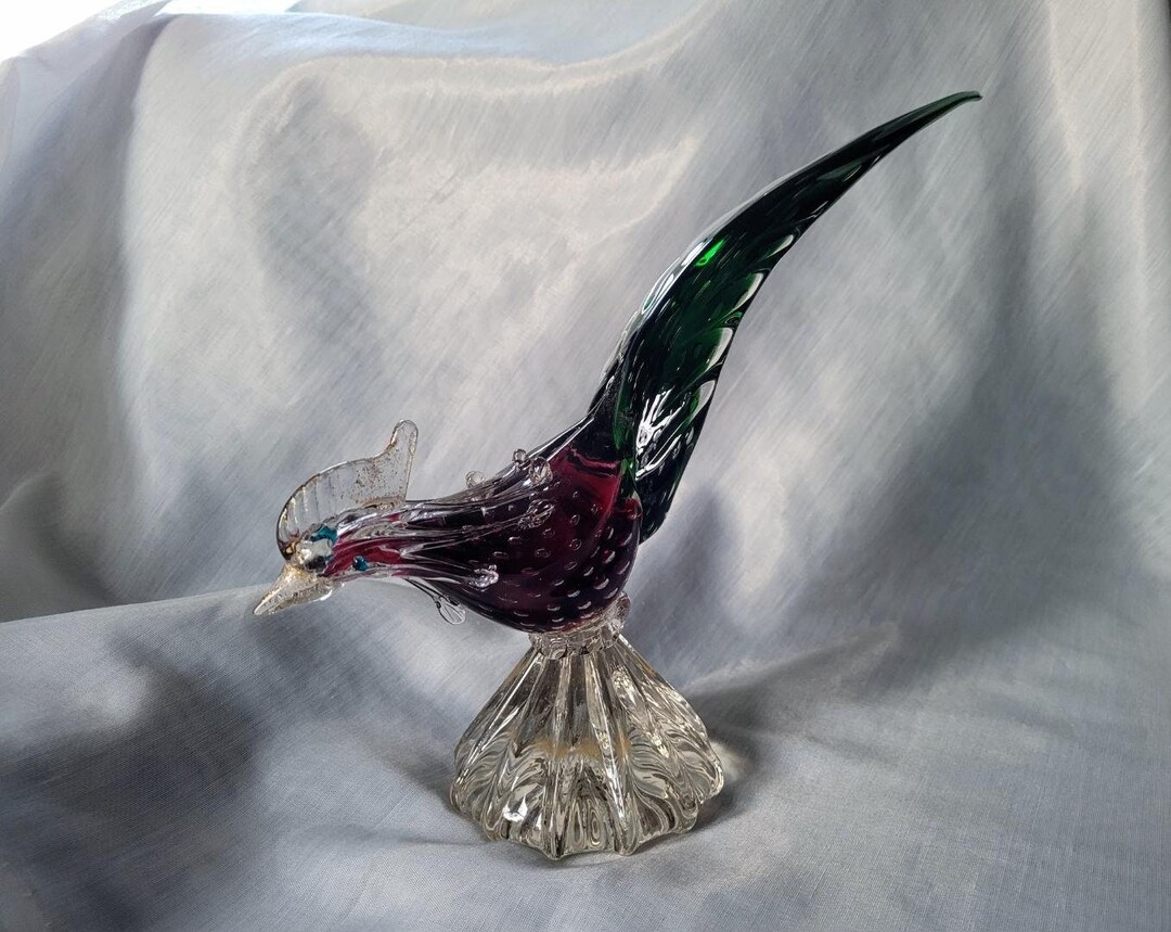 Vintage Murano Glass Pheasant Bird Sculpture Hand Etsy