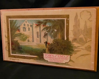 Townsend’s California Glace Fruits Wooden Lidded Dovetail Box Mission San Gabriel Illustration Decor Collectible