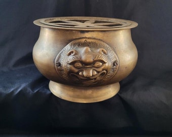 Large Antique Chinese Foo Dog Ceremonial Censer Incense Burner Pot