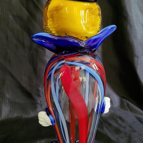 Vintage Italian Hand Blown Glass Clown Venetian Murano shops Style Art Tall Figurine Circus Collectible Home Decor Carnival Figure Character