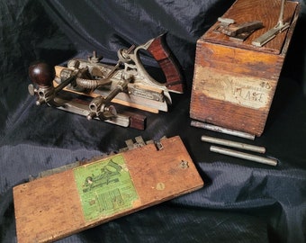 Antique Stanley No. 45 Combination Plane Plow Dado Cutters Rods Adjustable Rosewood Fence Original Wooden Storage Toolboxes & Accessories