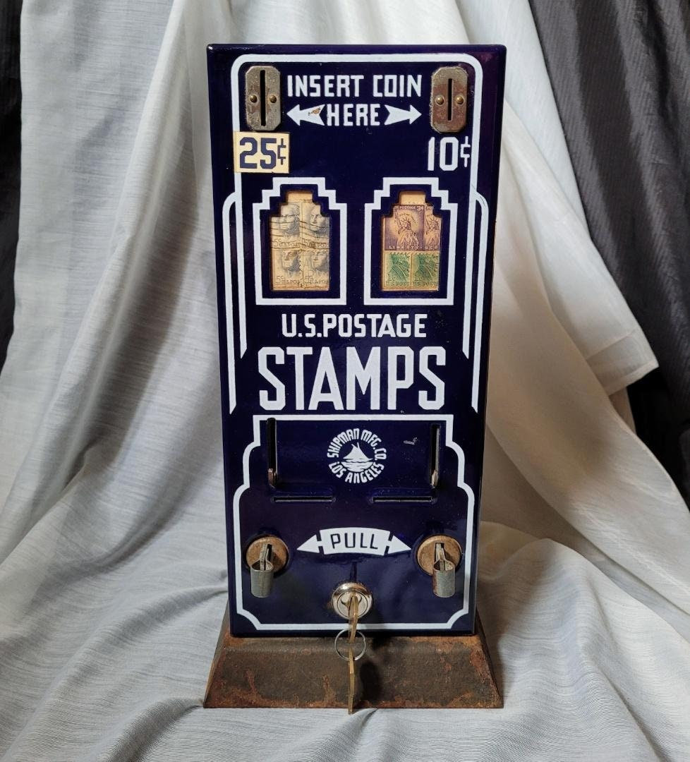US Postage Stamp Coin Operated Vending Machine Art Deco Porcelain
