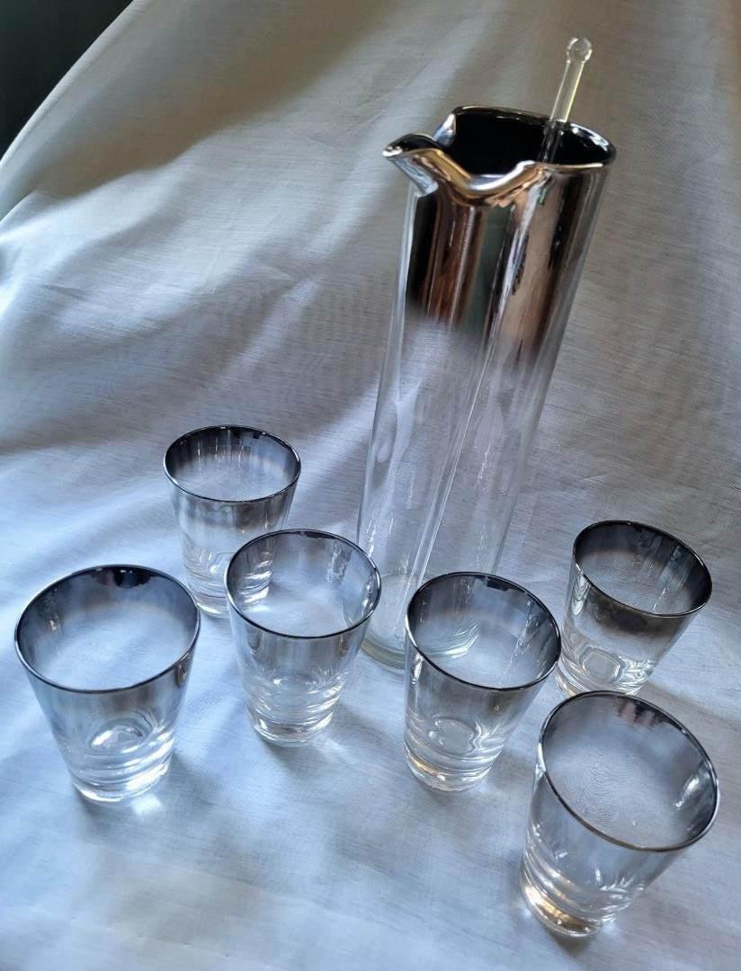 Mid Century Set Pitcher 6 Rocks Glasses Stirrer Dorothy Thorpe