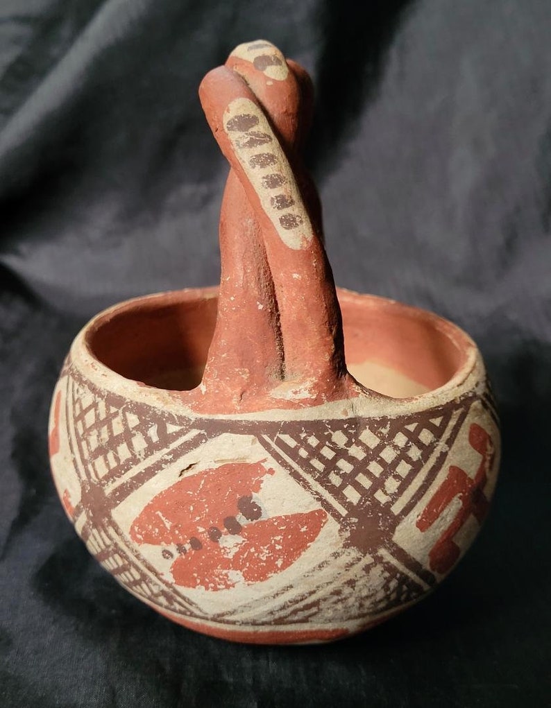 Isleta Pueblo Pottery Rope Twist Handle Polychrome Baskets Southwest ...