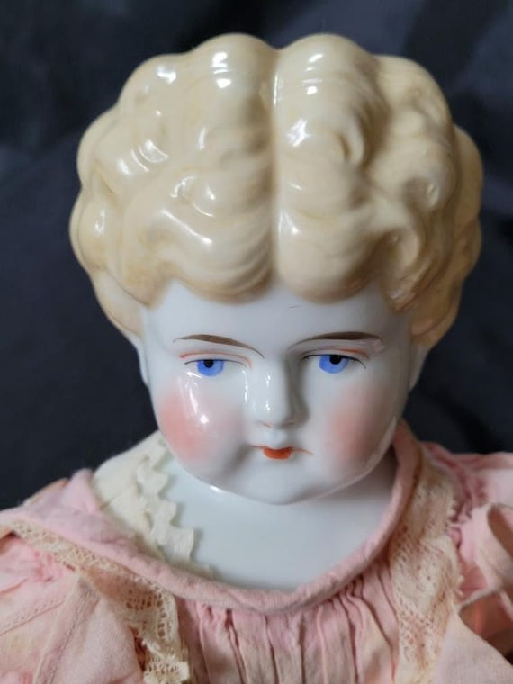 Large Antique China Doll Blonde Head Bust Cloth Body Heirloom