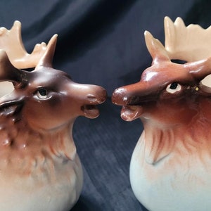 Set of Vintage Austrian Moose Elk Creamers Figural Mini Pitchers Home Cabin Art Decor Collectibles