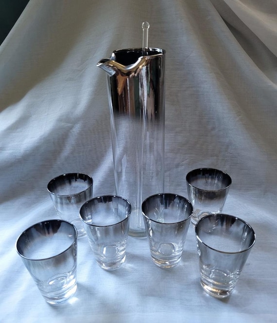〜60s vintage PENNYS ombre check swingtop Mid Century Set Pitcher 6 Rocks Glasses Stirrer Dorothy