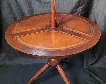 Wooden Dumbwaiter Leather Inlay Round Cocktail Side Table