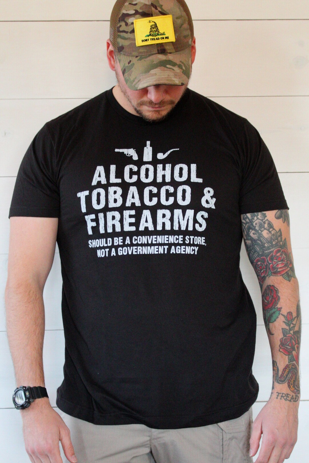 alcohol tobacco and firearms should be a convenience store Funny ATF Alcohol Tobacco Firearms Should Be a Store Not Government Agency  Tshirt