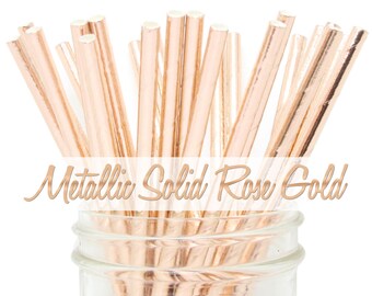 Wedding Bridal Shower Adult Birthday Gala Straw Mix Rose Gold Foil Elegant Straws Black Straw Mix Paper Straws Gray Straws Rose Gold