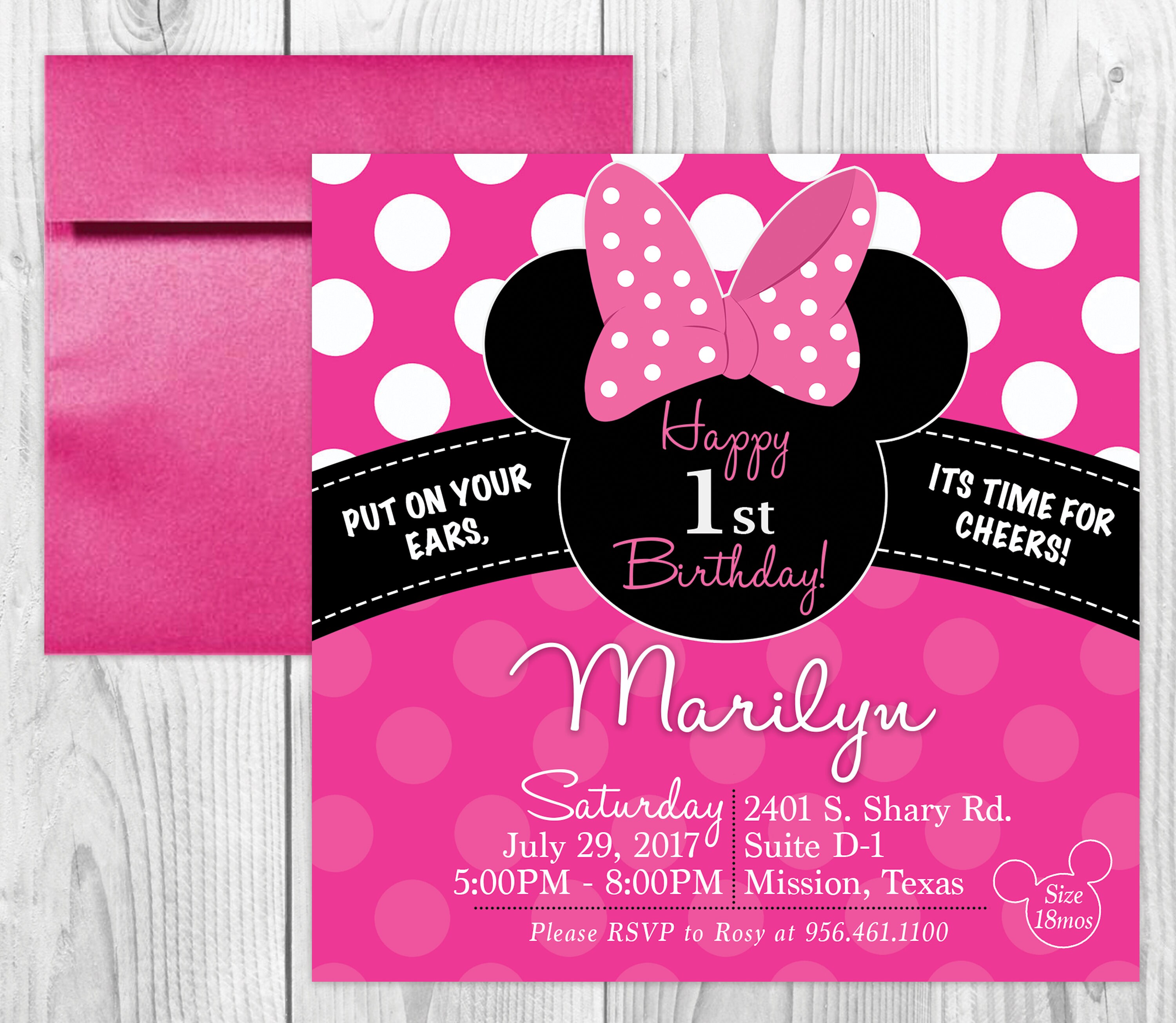 Minnie Mouse Invitation Envelope Birthday Invitation Etsy