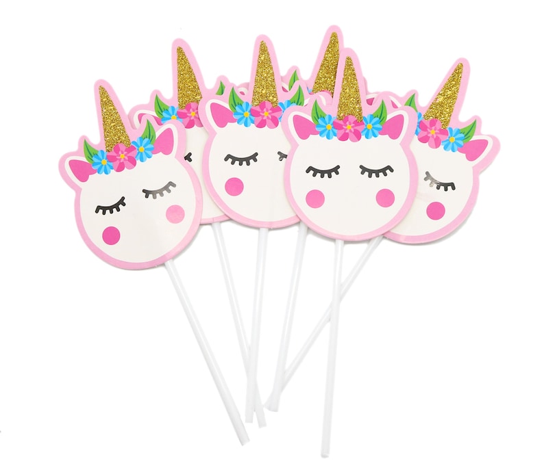 UNICORN CUPCAKE TOPPERS Set of 6 Unicorn Party Unicorn Cake Topper Unicorn Party Theme Unicorn Decorations Birthday Party image 1