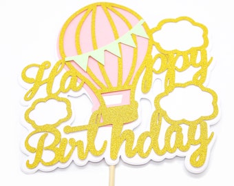 HAPPY BIRTHDAY BALLOON Cake Topper - Cupcake Topper - Glitter Birthday - Glitter Gold - Party Decor - Cake Decoration - Unicorn Rainbow