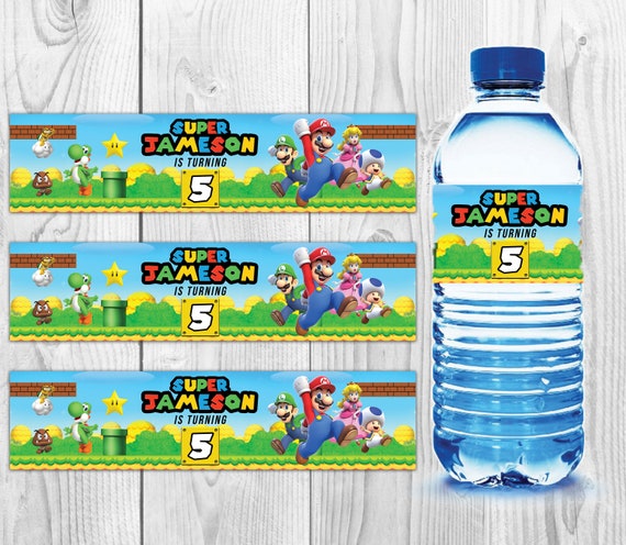 PRINTED SUPER MARIO Birthday Water Bottle Labels Stickers - Etsy
