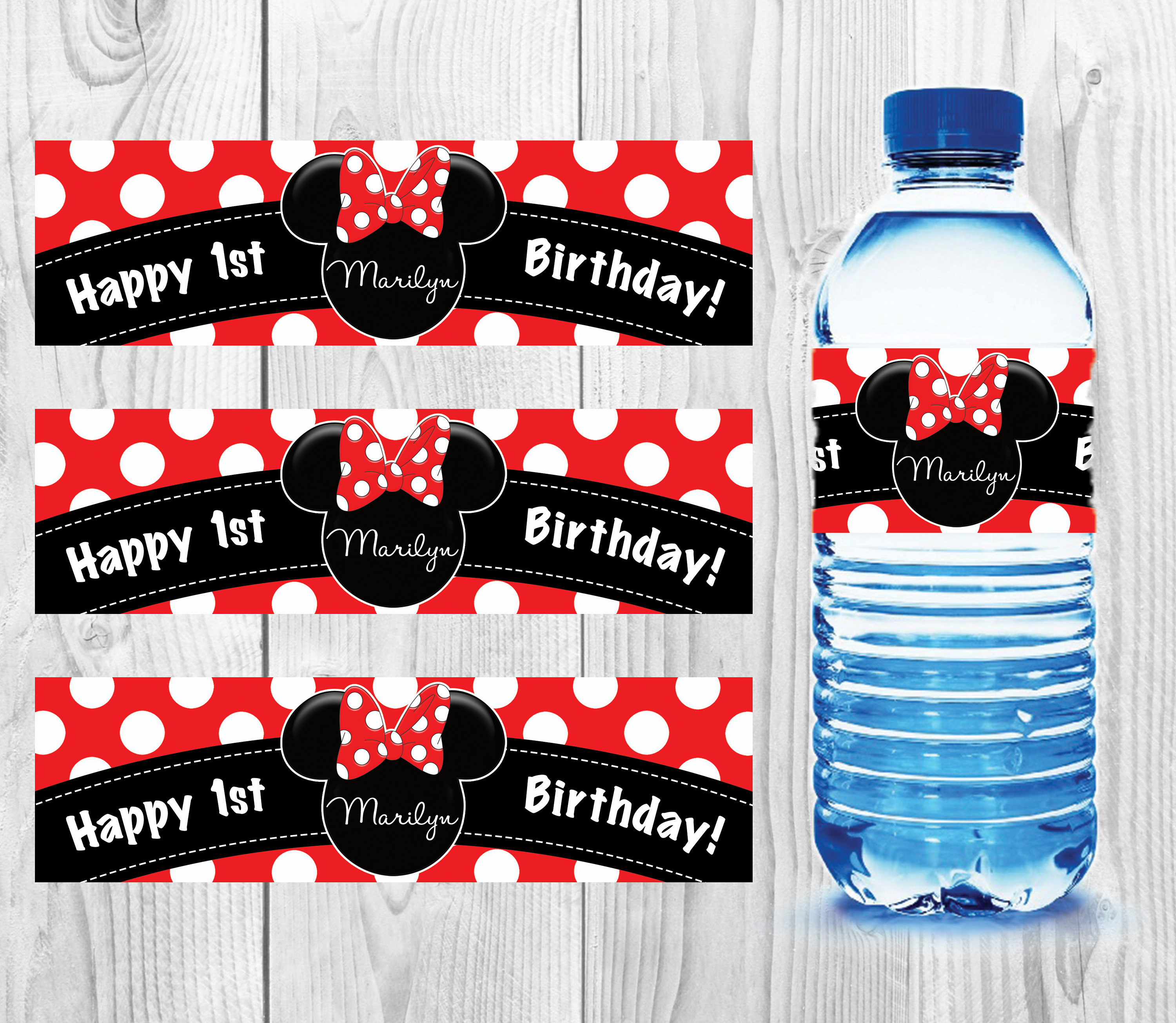 PRINTED MINNIE MOUSE Birthday Water Bottle Labels Stickers - Etsy Singapore