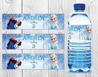 PRINTED FROZEN Birthday Water Bottle Labels - Stickers - Waterproof Labels - Party - Elsa and Anna - Birthday Party