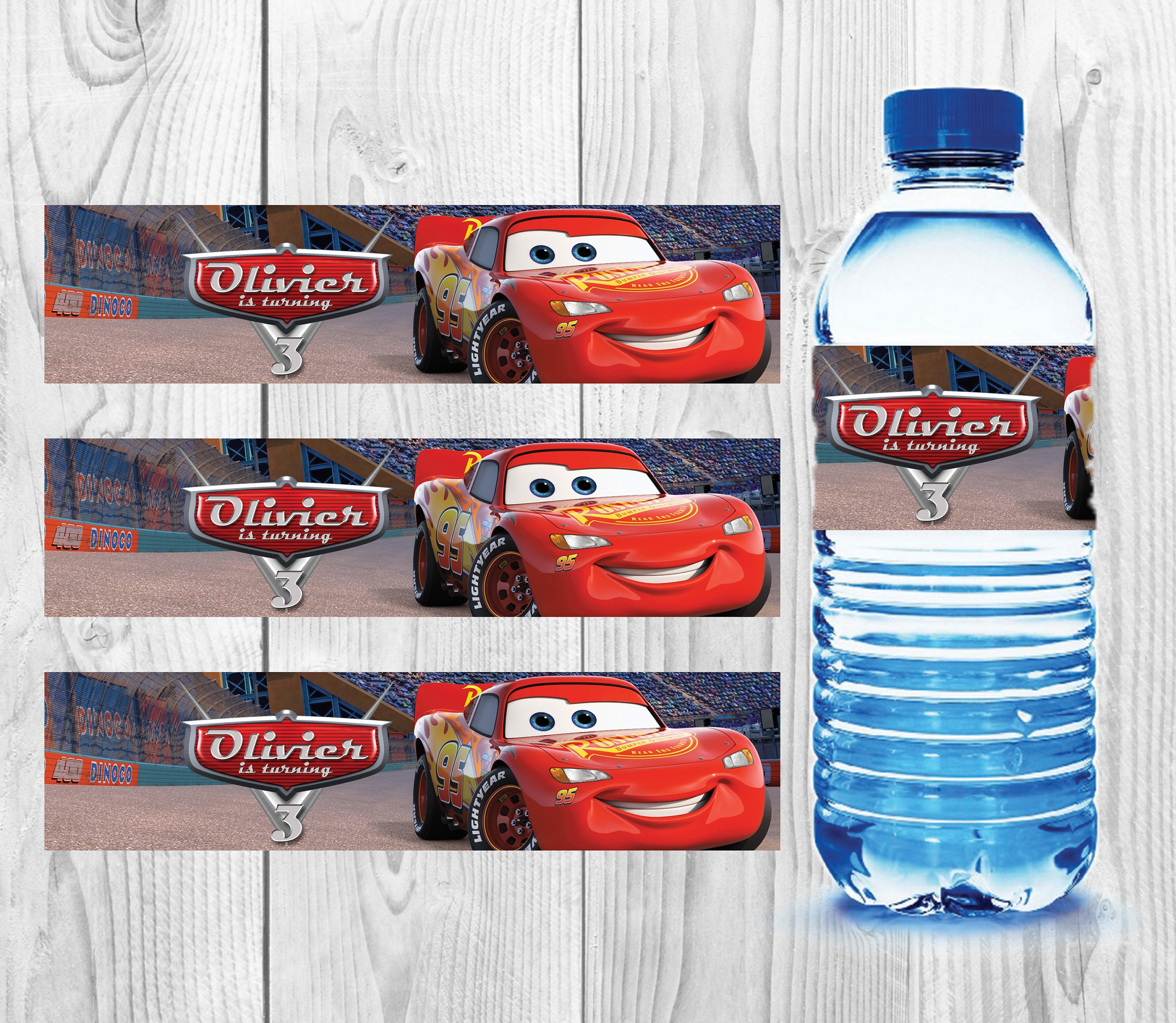 PRINTED CARS Birthday Water Bottle Labels Stickers Waterproof Labels Party Lightning  Mcqueen Birthday Party 