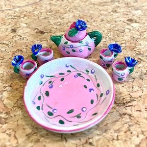 Miniature Tea Set,Miniature Chinese Tea Set,Miniature Drink,Dolls House Tea set, Miniature Tea Pot with 4 cup Set,Miniature Food,Gifts idea