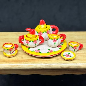 Miniature Tea Set,Miniature English Tea Set,Miniature Coffee Set,Miniature Handmade,Dolls House,Clay Tea Set,Hand Painted,Gifts,DIY